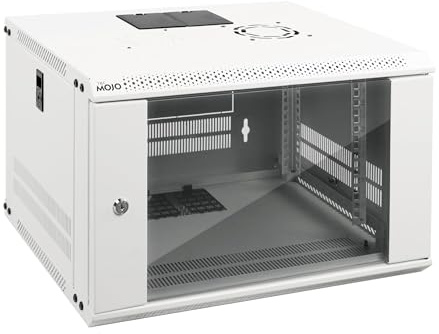 Tecmojo 19 tum 6 HE 450 mm djup nätverksskåp, väggserverskåp, IT-nätverksrackhölje, låsbar dörr och sidoväggar, glasdörr, platt förpackning, vit