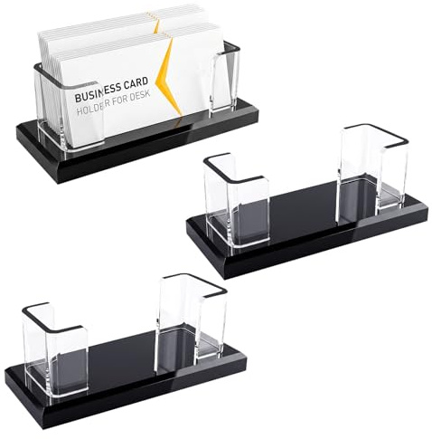Business Card Holder, 1 Slot Clear Horizontal Business Card Stand,3 Pcs | Transparent Acrylic Business Card Holder Display for Desk Office Home Exhibition - Fits 50-60 Business Cards