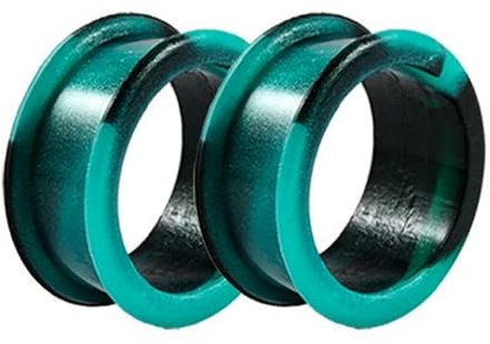 Xylara Flesh tunnel 10 mm silikon, öronförlängare mjuk marmorutseende tvåfärgad flexibel örontunnel piercing, svart-grön