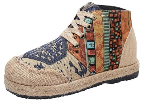Espadrilles dam eleganta kostymskor bohemisk stil tygskor platta fritidsskor linneskor skosnören damskor mode bekväma linneskor promenadskor high top festliga skor, blå, 35 EU