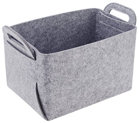 Storage Basket Felt Storage Bin Collapsible& Convenient Box Organizer with Carry Handles for Office Bedroom Closet Babies Nursery Toys Laundry (Light grey, 13.8inch（L）×9.5inch（W）×8.3inch（H）)