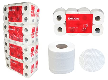 Großpackung mit 64 Rollen Toilettenpapier | 2-lagig | Katrin Toilet 250 | weich und angenehm | je 250 Blatt | 100% Recycling | ideal für Hotel und Gaststättenbranche |