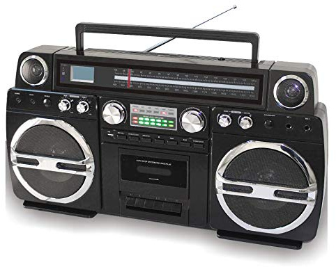 TechPlay Monster B 1980S-Style Boom Box CD Player, Cassette Player/Recorder, AM/FM, USB, Bluetooth Speaker with Built-in Rechargeable Battery…