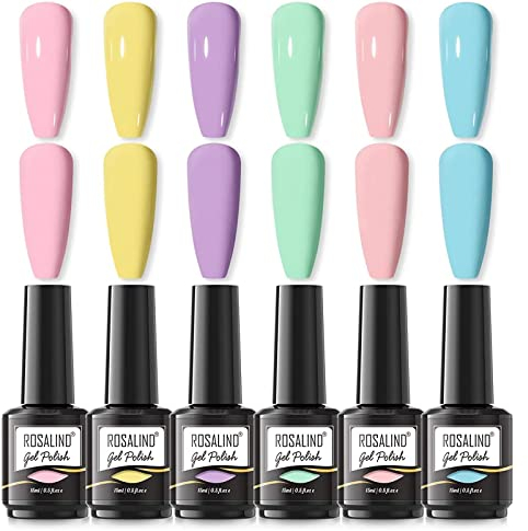 ROSALIND Esmaltes Permanentes Para Uñas, Esmalte Semipermanente 6 Colores, Kit Uñas Semipermanentes,Macaron Colores Gel Nail Kit 15ml UV Gel Nail Polish