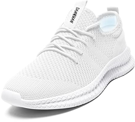 Tvtaop Mens Trainers Road Running Shoes Sneaker Gym Athletic Breathable Outdoor Sports Jogging Fitness Non Slip Lightweight Comfortable Casual Walking Shoes White 9 UK