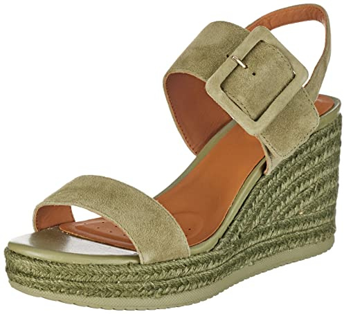 Geox D Ponza, Espadrille Wedge Sandal, Pistacho, 40 EU