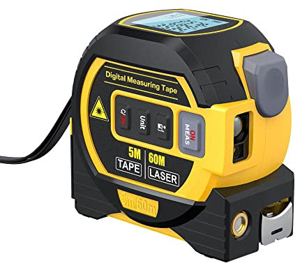 Medición de cinta láser Geevorks Telémetro láser 60 m 3 en 1 5 m Medidor de cinta Regla Pantalla LCD con Retroiluminación Medidor de distancia Dispositivo de medición (sin batería)