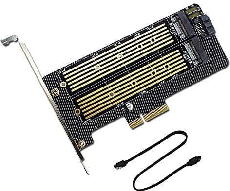 VOANZO M2 till SATA-adapter dubbel M.2 NVMe expansionsstöd M.2 M nyckel/B nyckelstorlek 22110 2280 2260 2242 2230 – för PCI-E x 4-kortplats