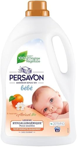 Persavon - Lessive Bébé, à l'Extrait d'Abricot BIO, Hypoallergénique, Peaux Sensibles, Sans Colorant - 2000 ml