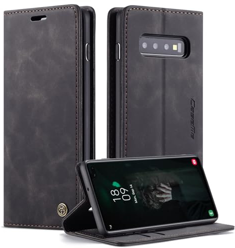 Cracedily Handyhülle für Samsung Galaxy S10 Plus Hülle, Klapphülle Premium Lederhülle Klappbar Flip Case Tasche Magnet Kartenfach Standfunktion Klapphülle Schutzhülle für S10 Plus Handyhülle, Schwarz