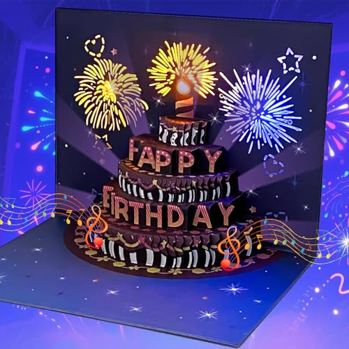 SHUBEIEUMI Geburtstagskarte mit Musik und Licht, 3D Pop Up Karte Geburtstag, Happy Birthday Karte, Singende Geburtstagskarte für Frau, Beste Freundin, Schwestern, Familie (Blau)
