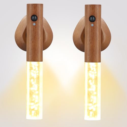 Motion Sensor Night Light, 2PCS Magnetic Cordless Wall Lights, Rechargeable Wall Lights Wall Mounted Torch Lights, Removable Motion Sensor Night Light for Bedroom Living Room Hallway Stairway (04)