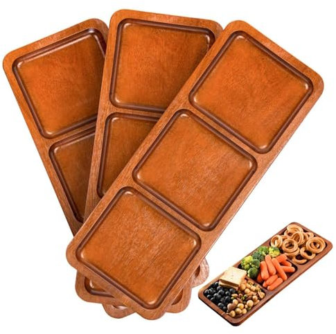 Fuentes para servir, tablas para embutidos | Plato de servir de madera de acacia - Hermosos utensilios para servir charcutería, plato de comida dividido de madera resistente para el hogar, restaurante