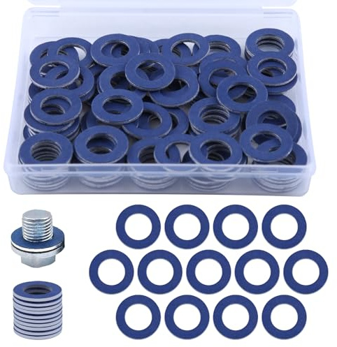 GOLD DEER 100Pcs Aluminum Oil Drain Plug Gaskets Oil Drain Plug Gasket Washer Premium Oil Drain Plug Gasket Assortment for Toyota Lexus Scion M12 Crush Washer Seals Replaces# 9043012031
