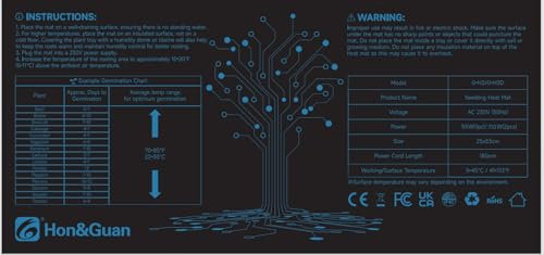 Hon&Guan 55W Effiziente Warmhalten Heizmatte Pflanzen mit Thermostat, Wärmematte Set für Sämling Germination Haustiere Reptilien Wärmer Bett Matte 25x53CM, IP67, 1 Mat mit 1 Controller, G-H3