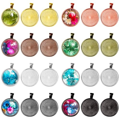 CONJURAIDE 24 Stück Cabochon Rohlinge, 25mm Cabochon Anhänger Schmuck Rohlinge Lünette Anhänger Kettenanhänger Schlüsselanhänger zum Befüllen Cabochons Lünetten für Schmuck