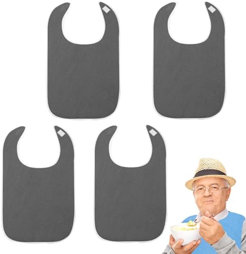 GOMETY Lot de 4 bavoirs pour adultes - Imperméables - Réutilisables - Lavables - Avec fermeture Velcro - Imperméables - Protection des vêtements pour personnes âgées handicapées, L