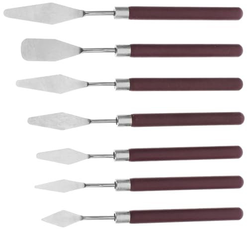 KOCKSHION 7 Pezzi Coltelli Per Pittura in Acciaio Resistente Raschietto Per Pittura Olio Spatola Per Artisti Utensile Con Manico in Legno Per Miscelare Colori Su Tela