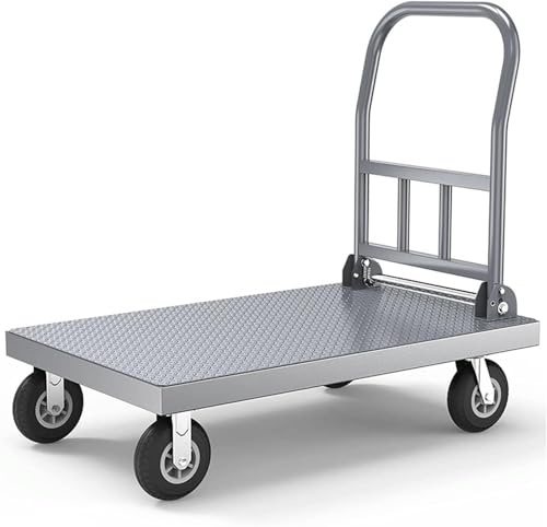 GPECTIFO Carrello a Piattaforma in Metallo Pieghevole con Ruote Carrello a Mano Piatto Carico 300 kg Carrello Mobile Carrello a pianale Portatile