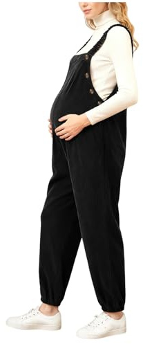 Maternity Corduroy Overalls for Pregnant Women Corduroy Dungarees Pregnancy Jumpsuit Ladies Cord Bib Pants with Pockets Adjustable Wide Leg Trousers Women Loose Drawstring Waist Cord Romper Pants (M)