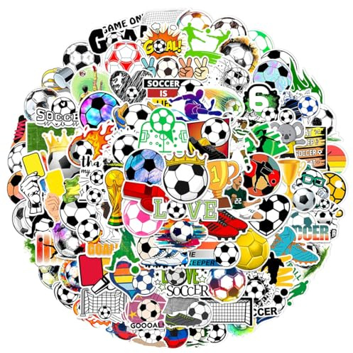 100 Pcs Stickers Foot, Football Autocollants, Stickers Vinyle Imperméables, Autocollants de Sport, Velo Enfant Football Autocollants, pour Skateboard Vélo Ordinateur Portable Bagages