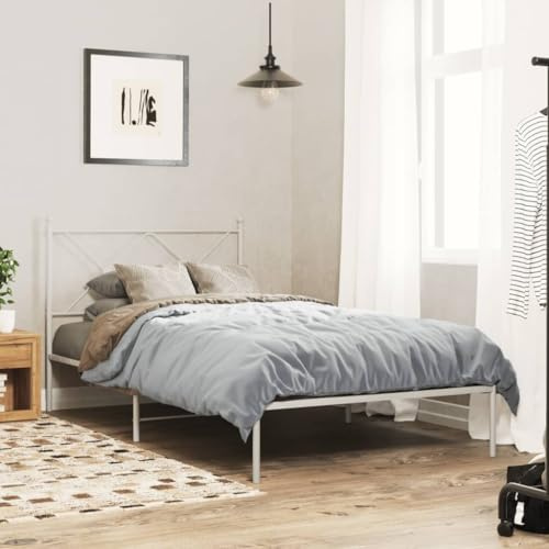 YuuSsea Estructura de cama con cabecero, metal blanco, 100 x 190 cm, cama individual resistente, estructura de acero, espacio de almacenamiento adicional, muebles para dormitorio