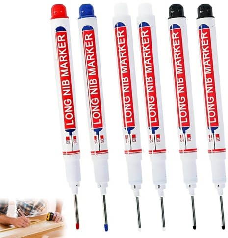 PBAHAUP Set da 6 Pennarelli Indelebili a Punta Fine per Foro Profondo, Marcatori Impermeabili a Lunga Durata per Segnare su Legno, Metallo, Plastica, Vetro, Ideali per Fai Da Te, Carpenteria