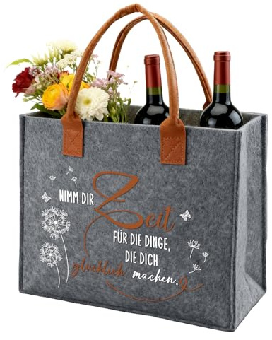 Borsa in feltro da donna con scritta Nimm Dir Zeit Für Die Dinge Die Dich Glücklich machen, borsa shopper in feltro da donna, regalo per donne, colleghi, pensionate, per compleanno, addio