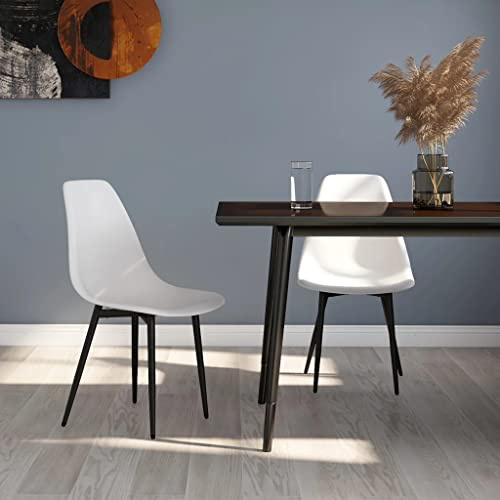 Drillkyn Matrumsstolar, set om 2, vit, PP-skålstol med metallben, 46 x 52 x 84 cm, armstödsstol för matplats, kök, vardagsrum, upp till 110 kg per sittplats