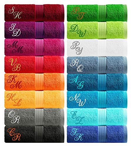 Lashuma Duschtuch Rot - Rubin mit Monogramm Bestickt, Handtuch 70x140, Linz Badehandtuch