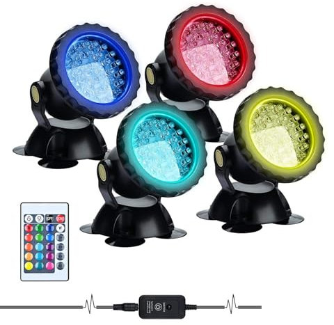 Lychee Waterproof Underwater Spot Lights,Remote Control Amphibious Change Color Submersible Lights for Garden Pond Aquarium Courtyard Swimming Pool Fountain Fish Tank (Set of 4)