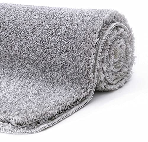 etérea Badematte rutschfest 80x50 cm waschbar - Bad Duschvorleger Hochflor - Bathroom Mat - Badteppich Waschmaschine Flauschig Schwer - Badläufer Teppich 50x80cm - Jana Badematte Silber