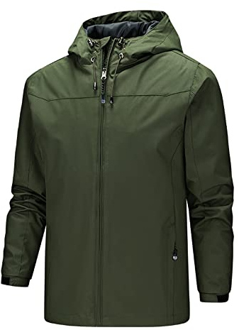 MakingDa Vattentät jacka för män med huva vindjacka ledig utomhus vindtät bekväm huvtröja kappa med blixtlåsfickor, gRÖN, 3XL