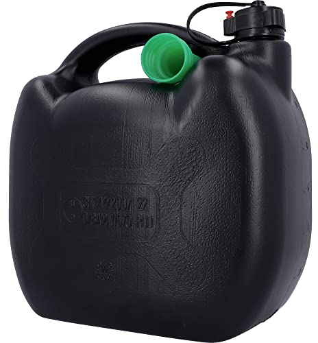 Tanica per benzina, per tutti i tipi di carburante, con omologazione ONU, con beccuccio da 5 litri, in plastica, colore: nero