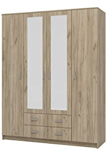 Arredo Stock Armadio 4 ante quercia e specchio, 160x52x205cm
