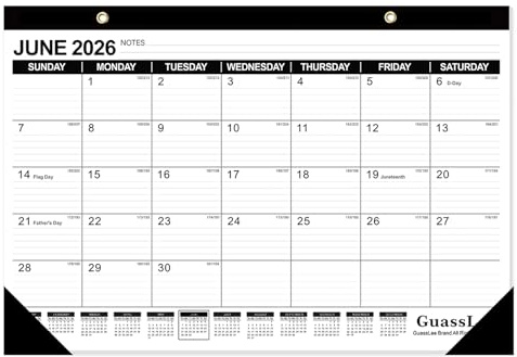 GuassLee Desk Calendar 2026-2027 - 19 Months Academic Calendar 17 × 11.5 Desktop Calendar from Jun. 2026 to Dec. 2027 with Julian Date for Home School Office Desk Top Organizing