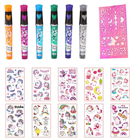 6 penne colorate per tatuaggi Pennarelli con biglietto da pittura a forma di farfalla e adesivi per tatuaggi cartoni animati per feste e graffiti fai da te