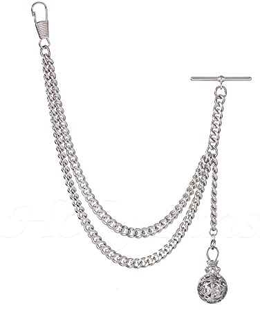 Handmade in The UK Silver Colour Single Albert Pocket Watch Chain with Pendant
