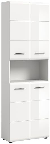 xonox.home Badezimmer Ice Hochschrank breit Badschrank breiter Schrank Front weiß Hochglanz TZ Korpus weiß, ca.60x185x30cm