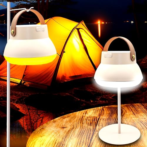 LED Campinglampe Tischlampe, 1000 Lumen, 3 Farben, 4000mAh, Stufenlose Dimmbar, abnehmbaren, Höhenverstellbar, IPX5 Wasserdichte Camping Laterne USB Wiederaufladbare für Camping, Dekoration