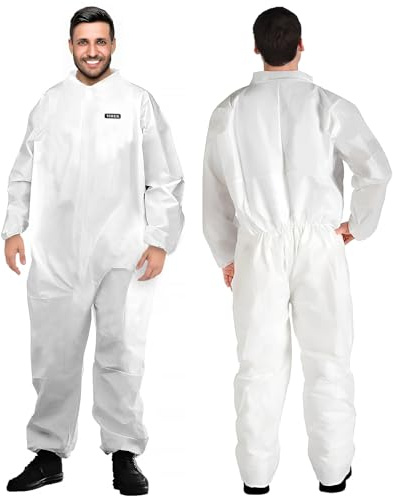 YIBER Tute Protettive Monouso Hazmat | Copertura Totale 7 Taglie, Molteplici Specifiche | Materiale PPSB Robusto, Pellicola PE | Sicure per Innumerevoli Applicazioni - M, Bianco, 1