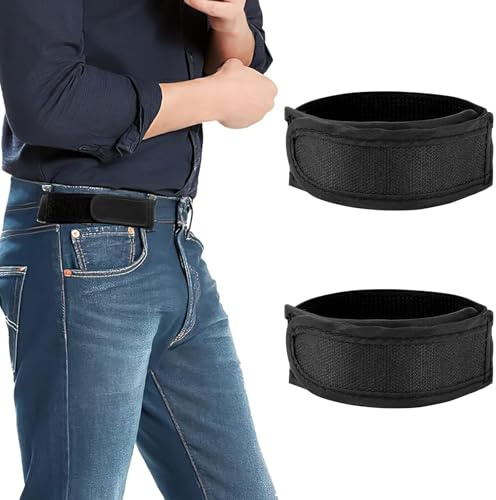 Vinuwu No Buckle Belts for Men 2 Pack No Buckle Elastic Belt Adjustable Invisible Stretch Side Waist Buckless Belt for Men (L)