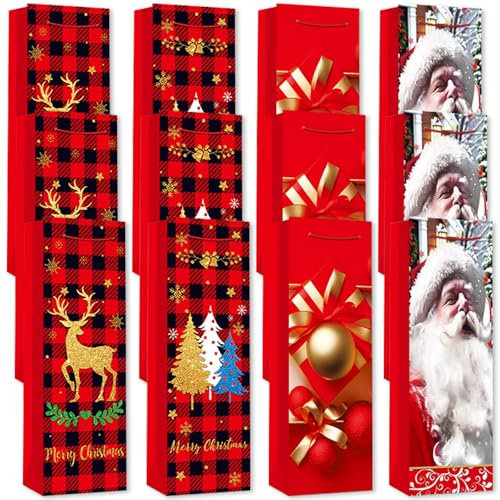 Flaschentüten,RoadLoo 12 Stück Weihnachten Geschenktüten geschenktüten flaschen weintüten Weintragetasche Geschenktaschen für Flaschen Weihnachten für Geburtstage, Dinnerparty und Geschenk Weihnachten