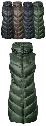 Covalliero - Damen Langweste | Longweste zum Reiten | Reitweste mit Reitschlitz | Steppweste mit Kapuze & 2 Taschen | wasserabweisende Winterweste | Reitbekleidung in Opal Green | Größe XL