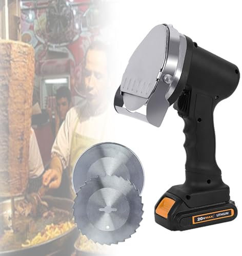 BDJSN Coltello da Griglia Turco Senza Fili, Affettatrice Elettrica per Kebab Portatile con 2 Lame da 10 Cm, Spessore Regolabile 0-8 Mm, Coltello da Taglio Staccabile per Tagliare Kebab
