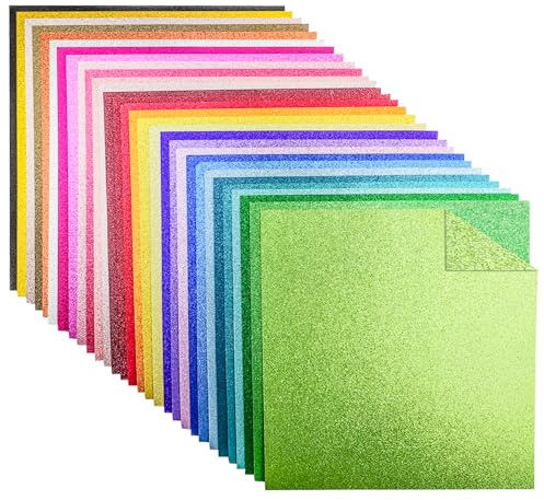 30 hojas de papel brillante de doble cara para manualidades, papel brillante multicolor, 30,5 x 30,5 cm, 30 colores, 250 g/m², cartón con purpurina, cartón de colores, para manualidades y diseño
