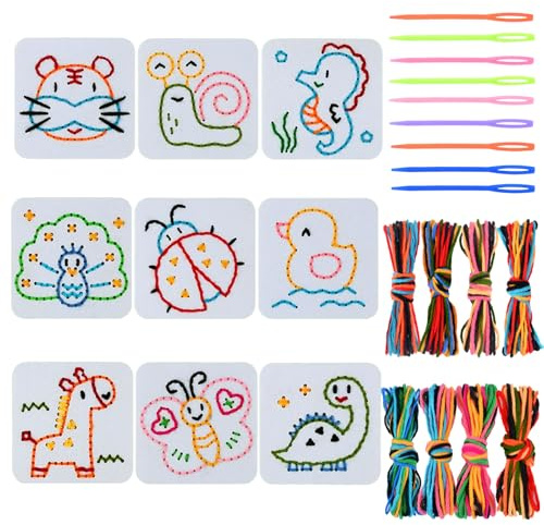 AYNKH 9 PCS Jouets à Lacer pour Enfants 2-7 ans, Jeux de Couture, Jouets Sensoriels 5-8 ans, Motricité Fine, Cadeaux d'Anniversaire