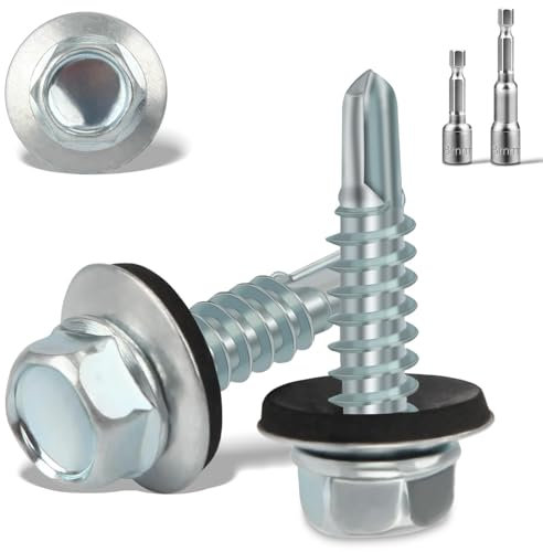 100PCS Roofing Screws with Rubber Washers 4.8x19mm Hex Head Self Tapping Screws und 2 M8 Hex Socket Bits Tech Screw for Metal Zinc Plated Corrugated Roofing Cladding Steel Screw for Tin Roof