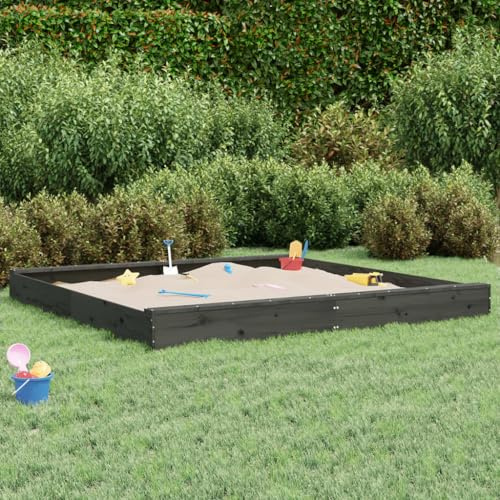 Brokky 825046 Sandbox with Seats Grey Square Solid Wood Pine Wooden Outdoor Sandbox for kids Ages 3-8, Fir Wood Sand Pit for Backyard Garden