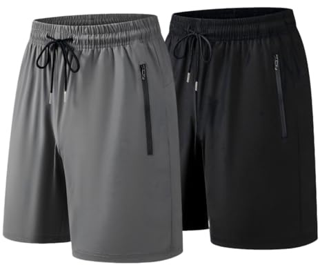 shepretty Hombre Deporte con Bolsillos Pantalones Cortos Deportivos de Secado Rápido y Transpirables para Correr Entrenamiento Ropa Shorts Deportiva,524,Black+Dark Grey,3XL